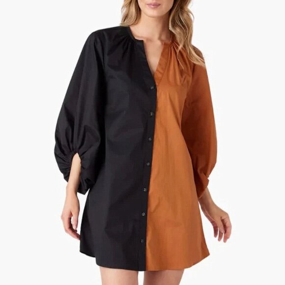 Crosby by Mollie Burch Liv Color Block Split Round Neck 3/4 Sleeve Butto… - Picture 1 of 9